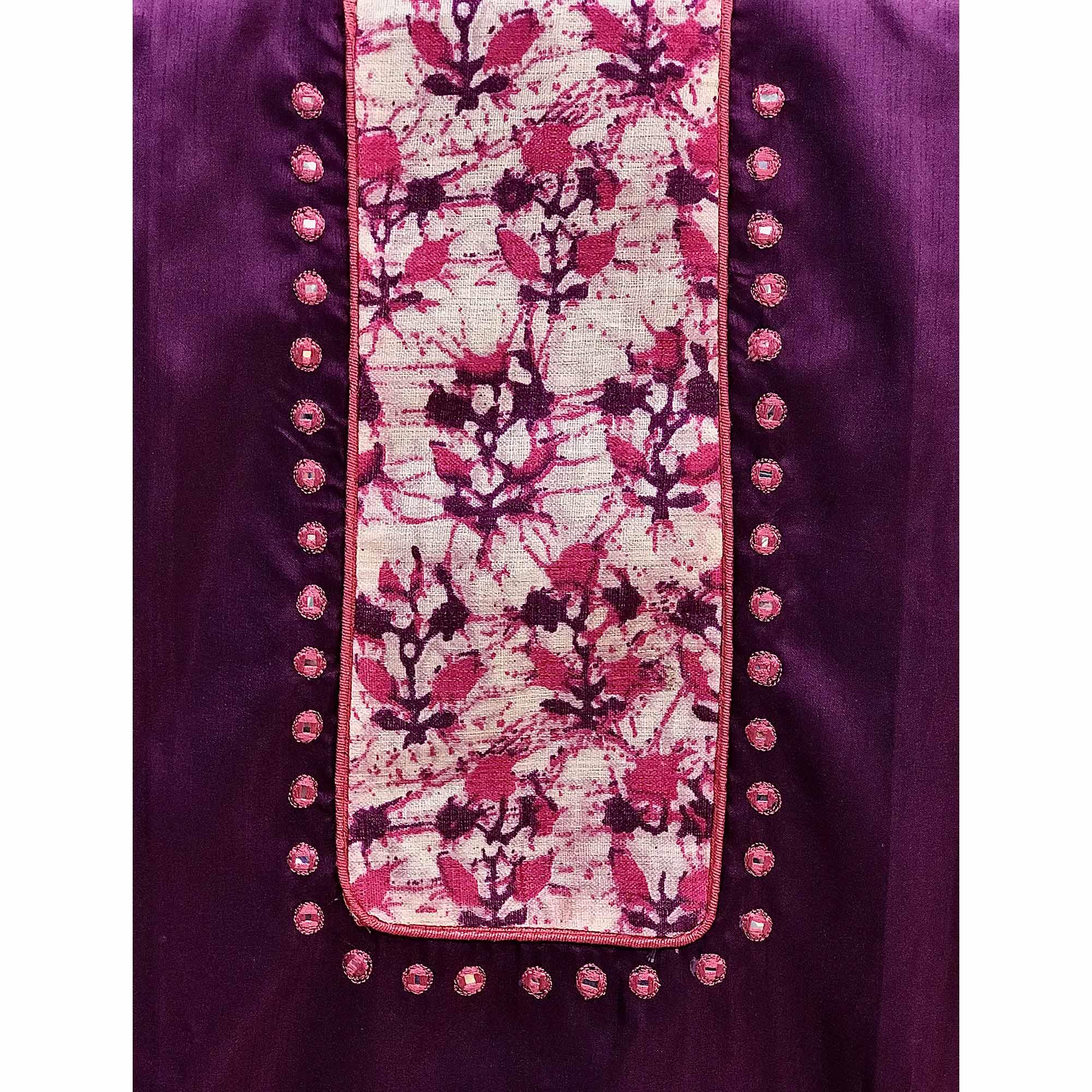 Wine Batik Printed Art Silk Dress Material - Peachmode