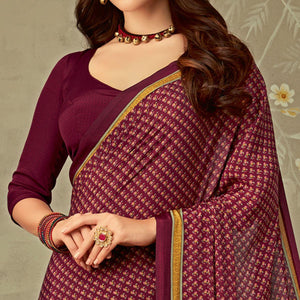 Wine Casual Printed Crepe Saree - Peachmode