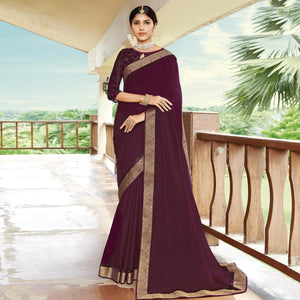 Wine Casual Wear Solid Chiffon Saree - Peachmode