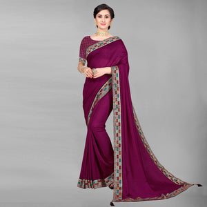 Wine Casual Wear Solid Silk Saree - Peachmode