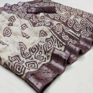 Wine Digital Printed Linen Saree - Peachmode