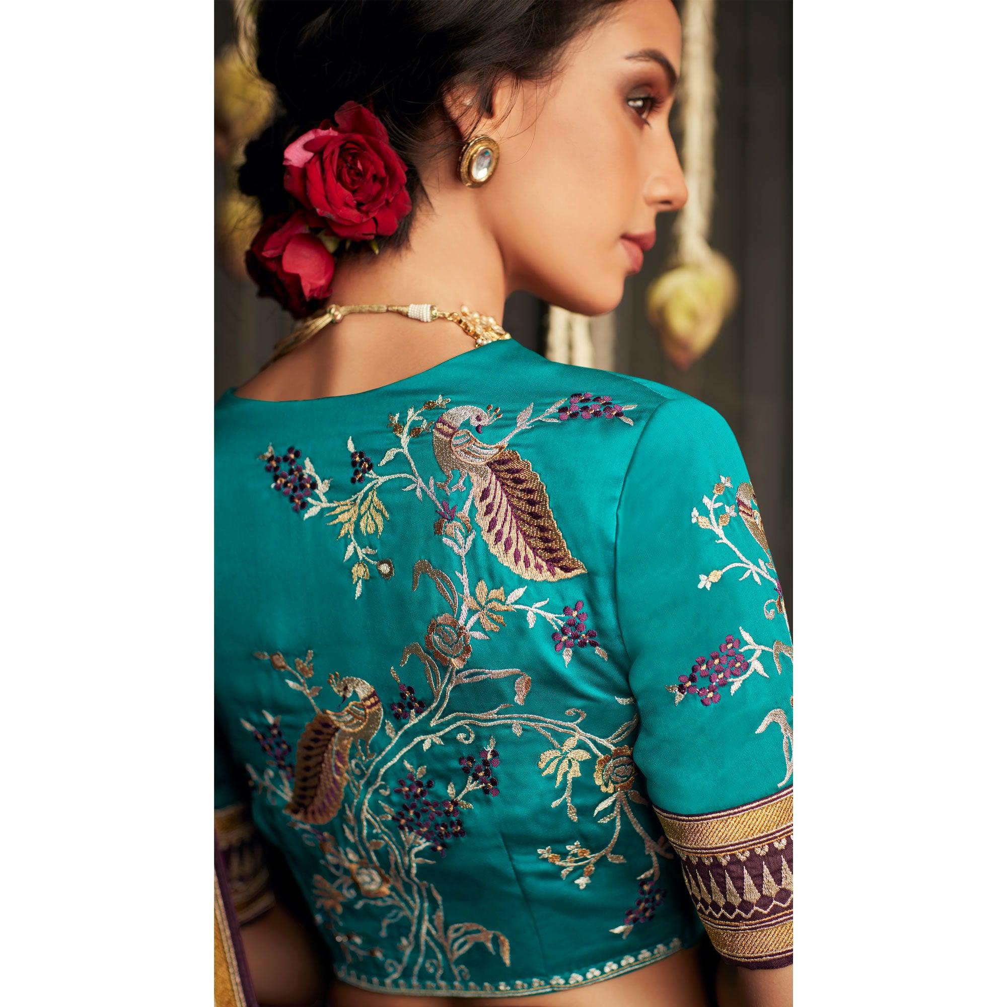 Wine Embroidered Art Silk Saree With Tassels - Peachmode