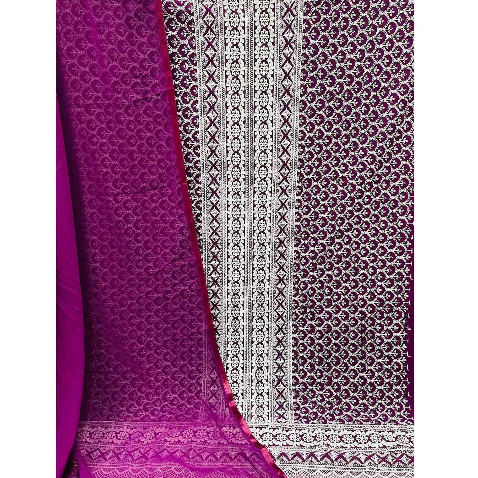 Wine Embroidered Georgette Dress Material - Peachmode