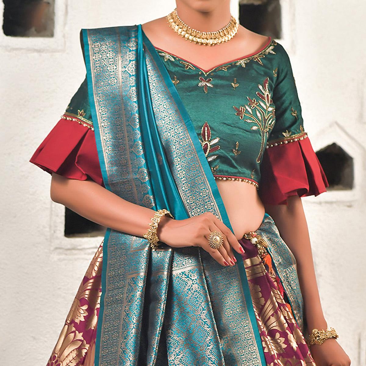 Wine Festive Wear Cutdana With Resham & Zardosi Work Banarasi Art Silk Lehenga Choli - Peachmode
