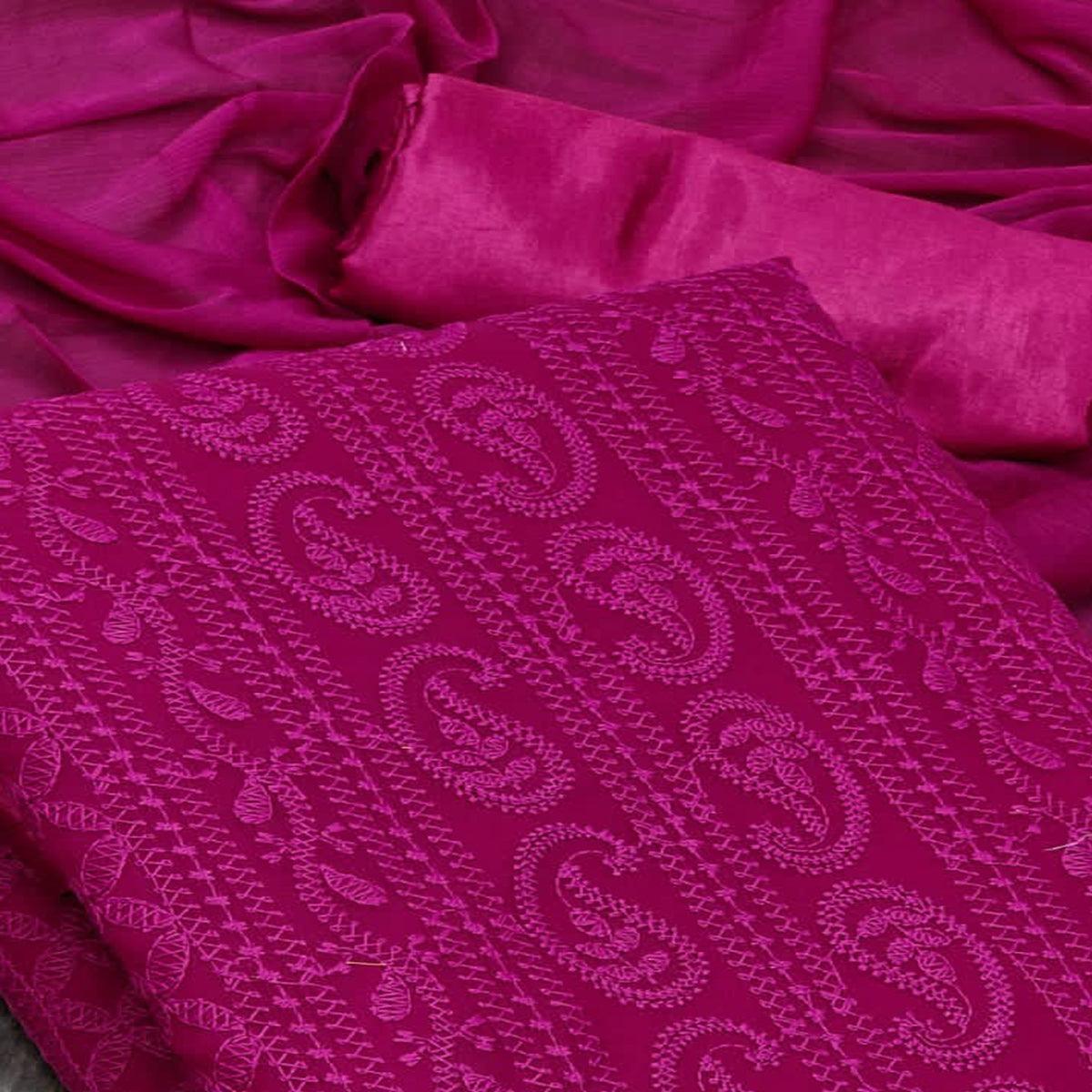 Wine Festive Wear Heavy Embroidered Georgette Dress Material - Peachmode