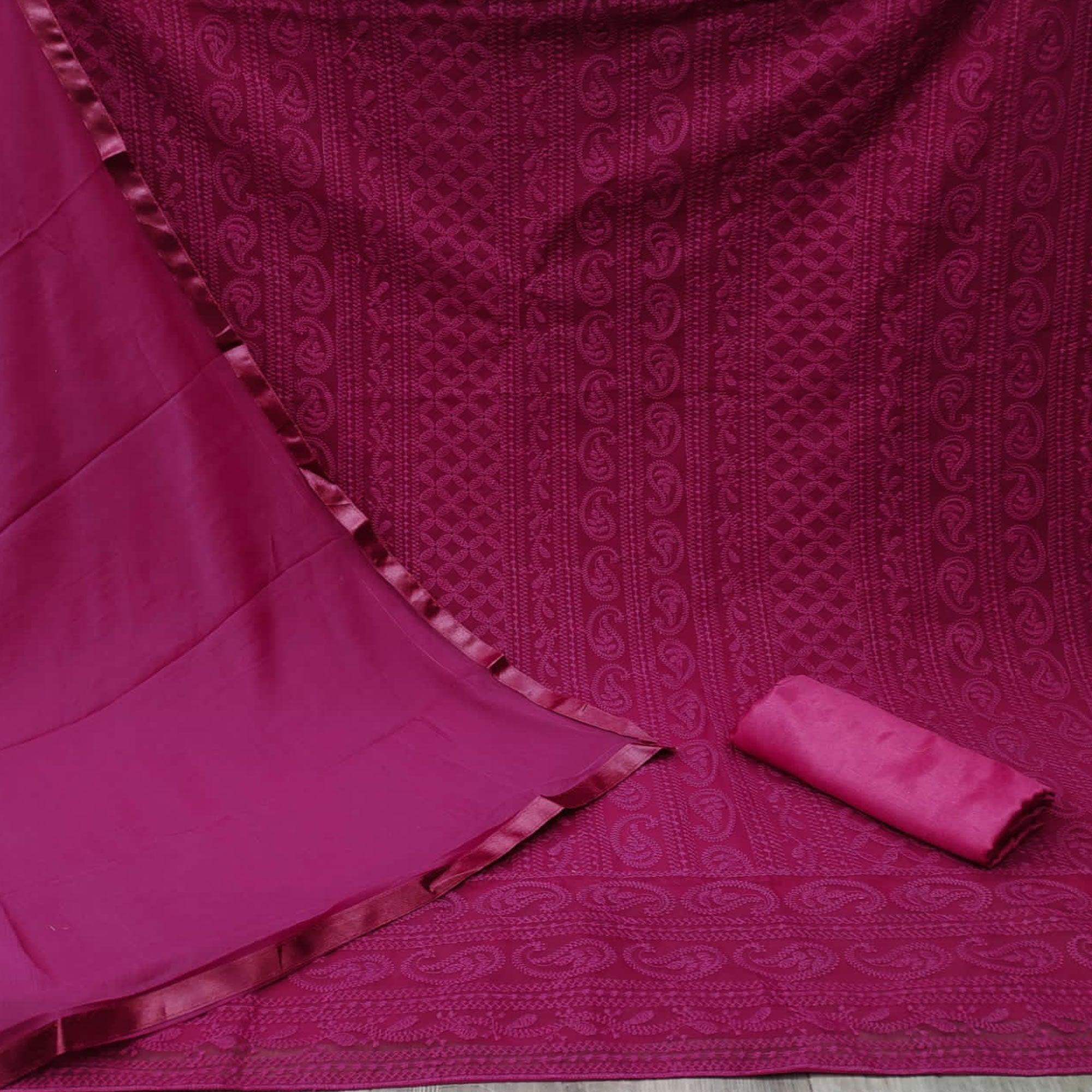 Wine Festive Wear Heavy Embroidered Georgette Dress Material - Peachmode