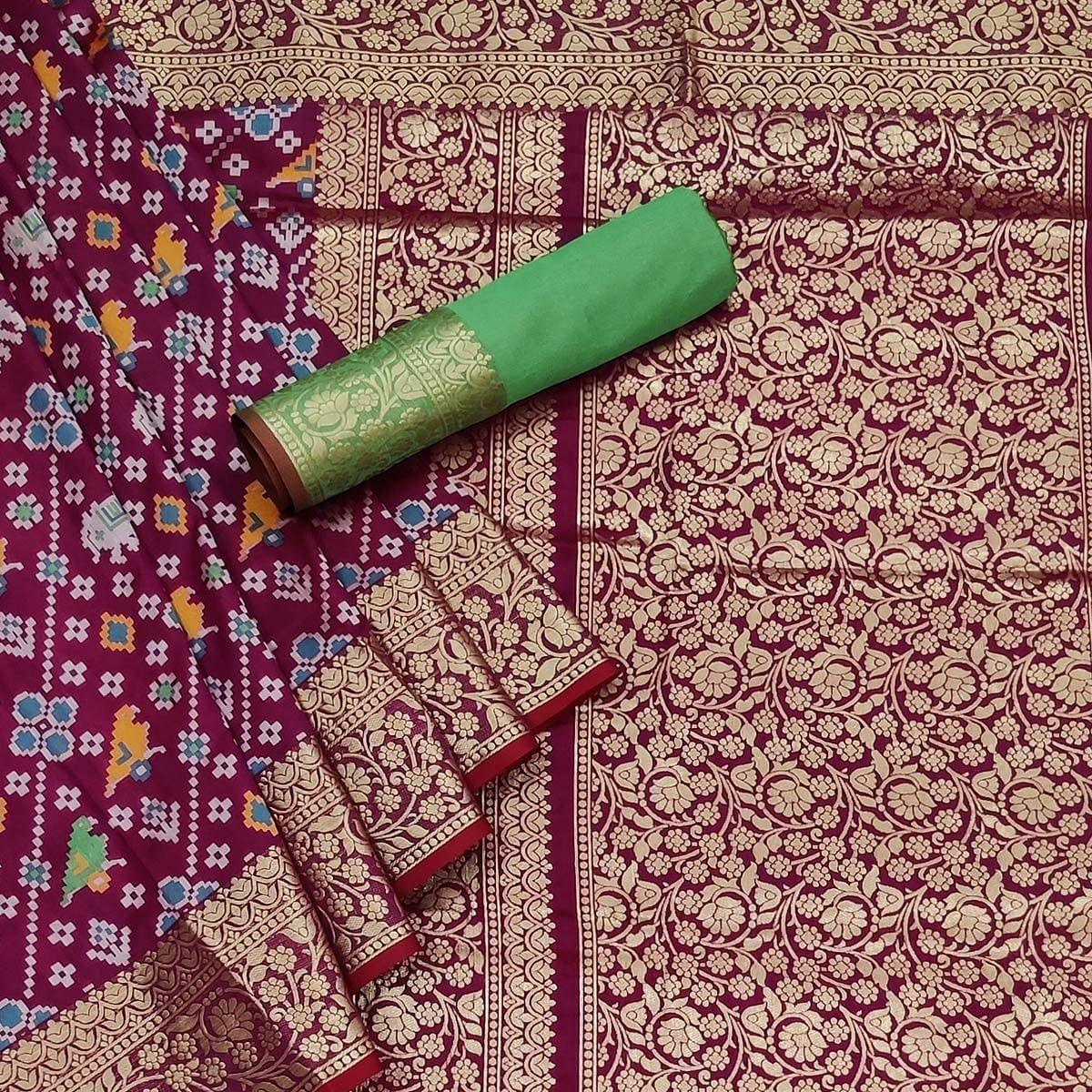 Wine Festive Wear Patola Printed Art Silk Saree - Peachmode