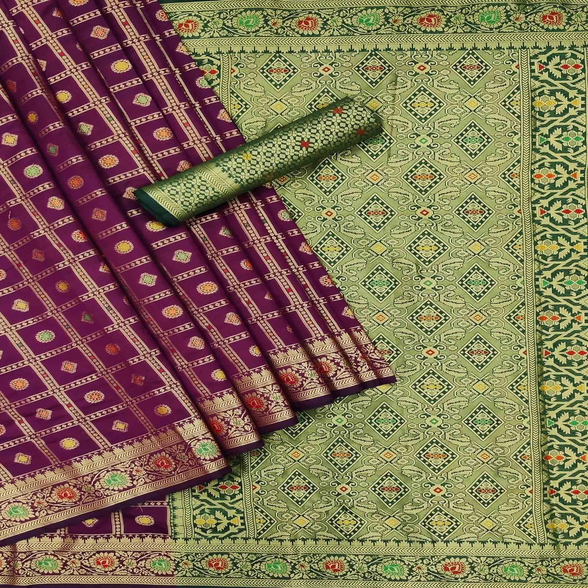 Wine Festive Wear Weaving Silk Saree - Peachmode