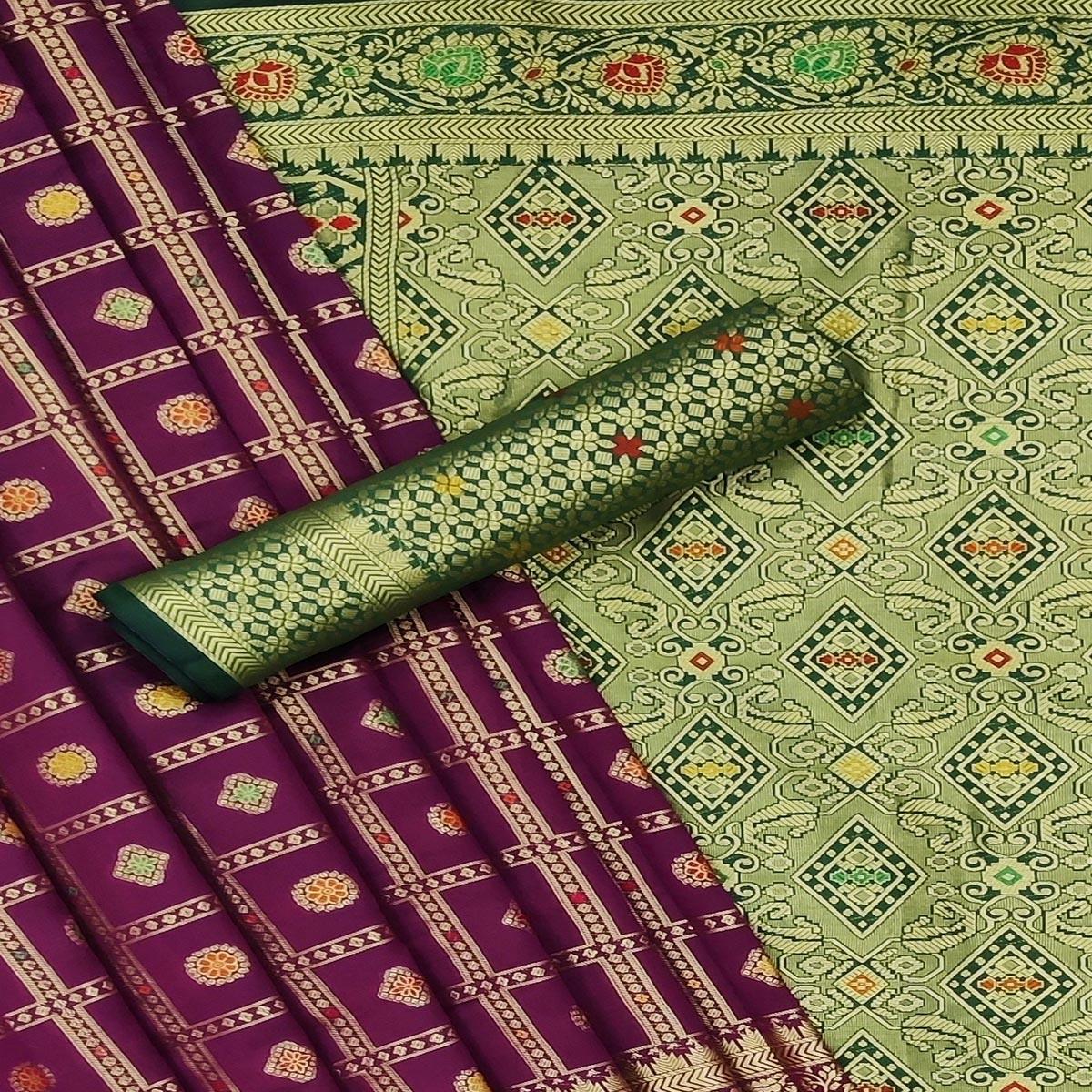 Wine Festive Wear Weaving Silk Saree - Peachmode