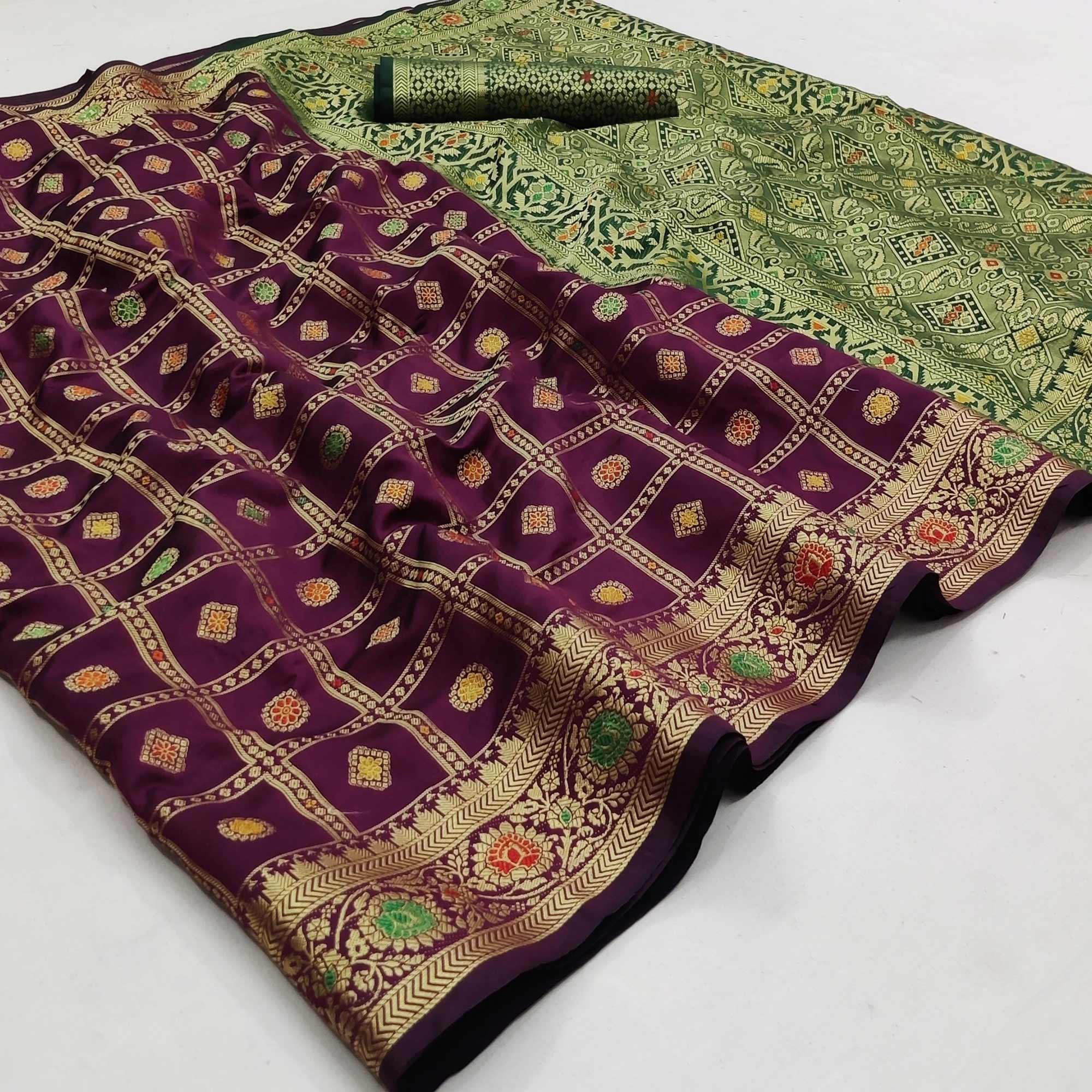 Wine Festive Wear Weaving Silk Saree - Peachmode