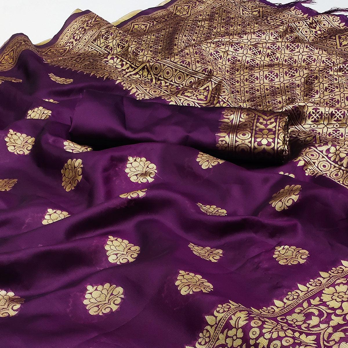 Wine Festive Wear Woven Silk Saree - Peachmode