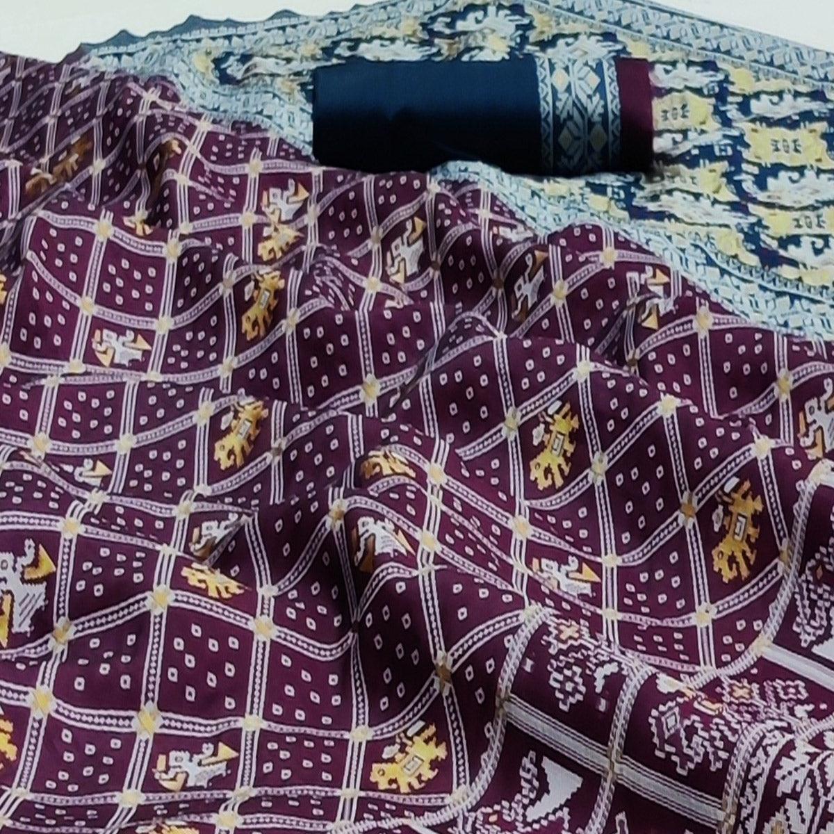 Wine Festive Wear Woven Soft Silk Patola Saree - Peachmode