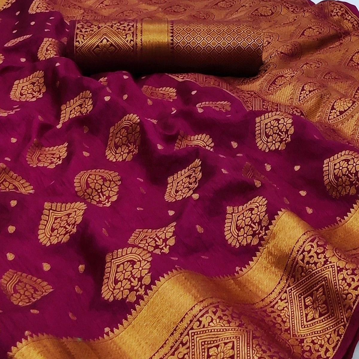 Wine Festive Wear Woven Soft Silk Saree - Peachmode