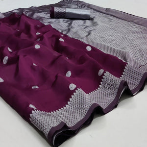 Wine Festive Wear Zari Woven Soft Silk Saree - Peachmode
