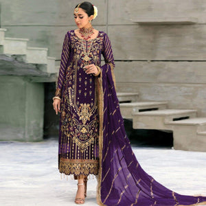 Wine Floral Embroidered With Sequence Georgette Pakistani Suit - Peachmode