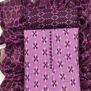 Wine Ikkat Printed Poly Cotton Dress Material - Peachmode