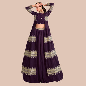 Wine Partywear Zari With Sequence Work Georgette Lehenga Choli - Peachmode