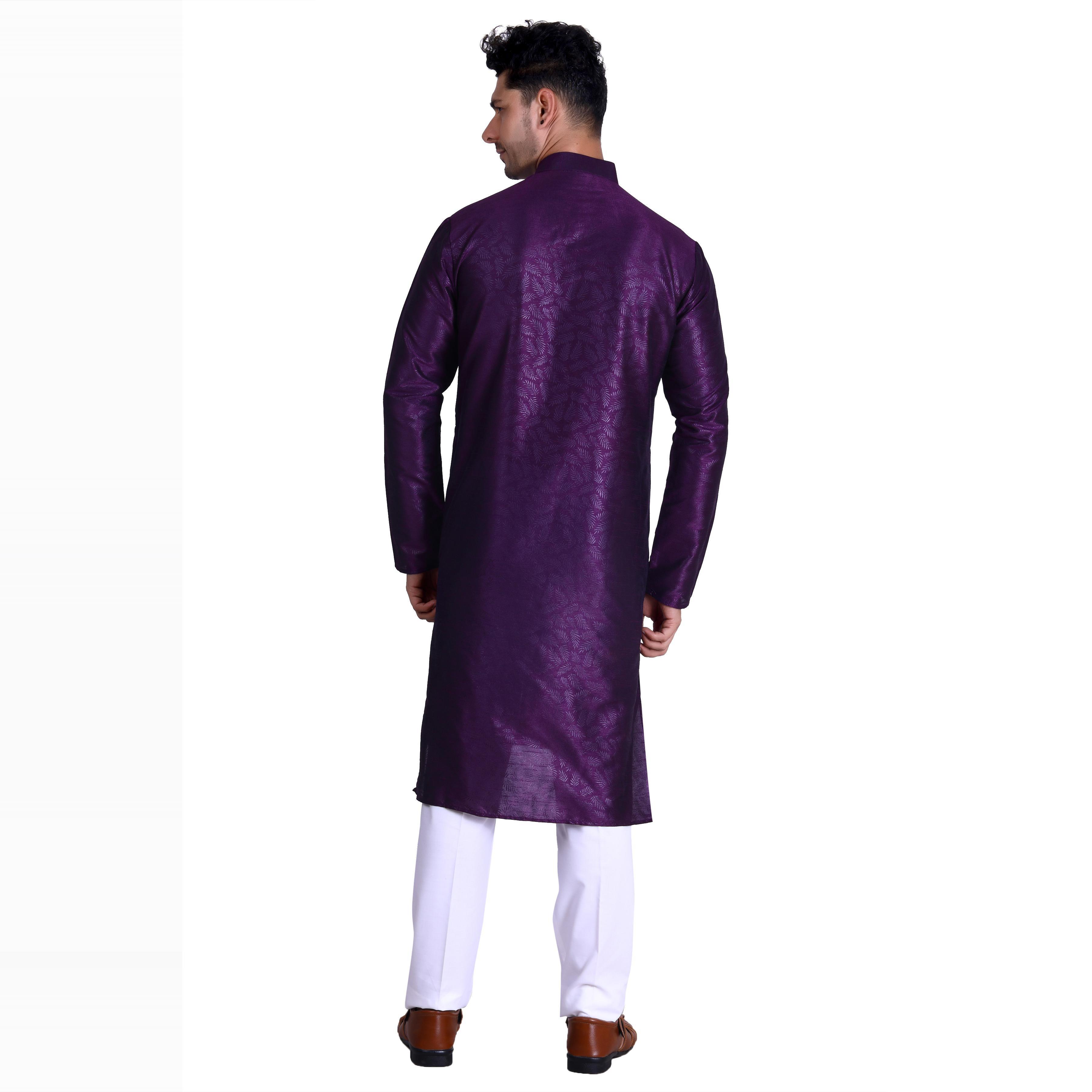 Wine Printed Art Silk Men's Kurta Pyjama Set - Peachmode