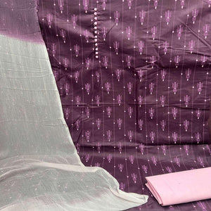 Wine Printed Cotton Dress Material - Peachmode