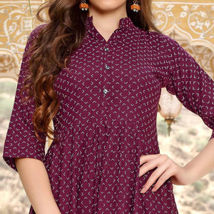 Wine Printed Poly Cotton Top - Peachmode