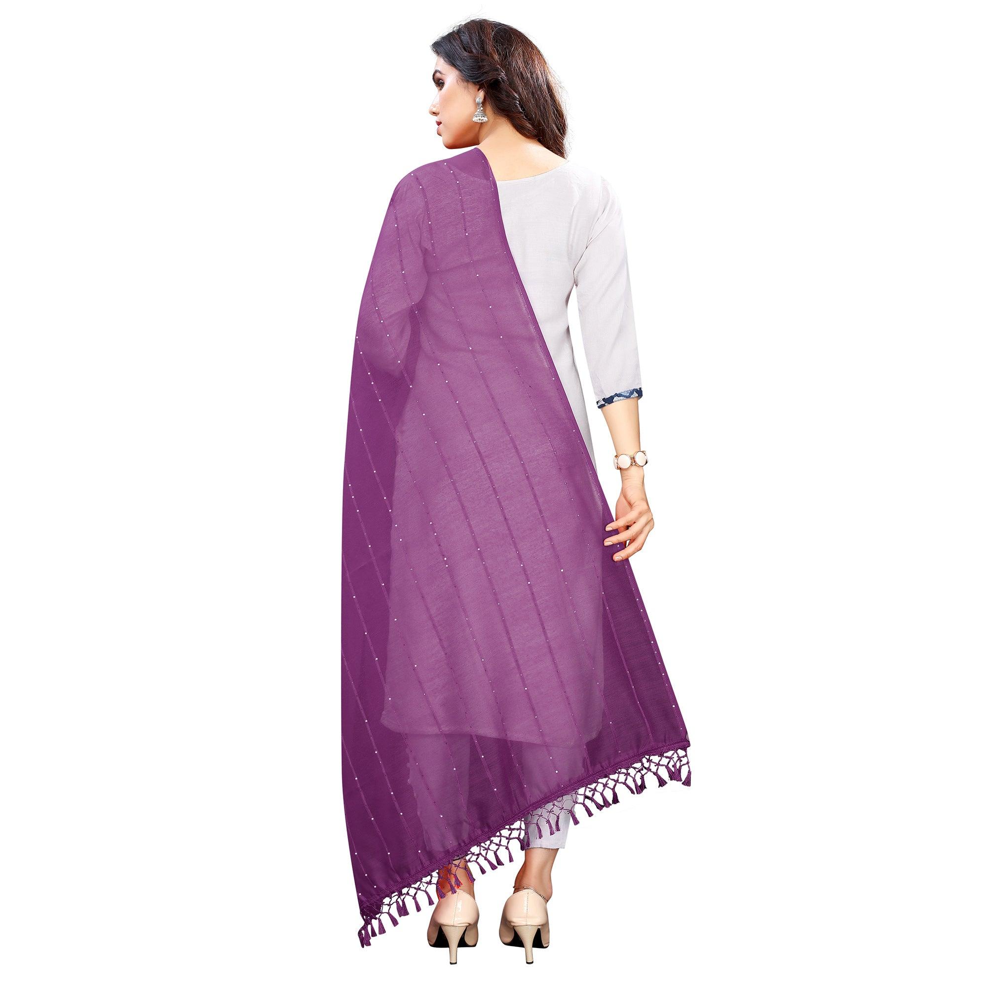 Wine Stripes Woven Sequence Festive Wear Cotton Silk Dupatta - Peachmode