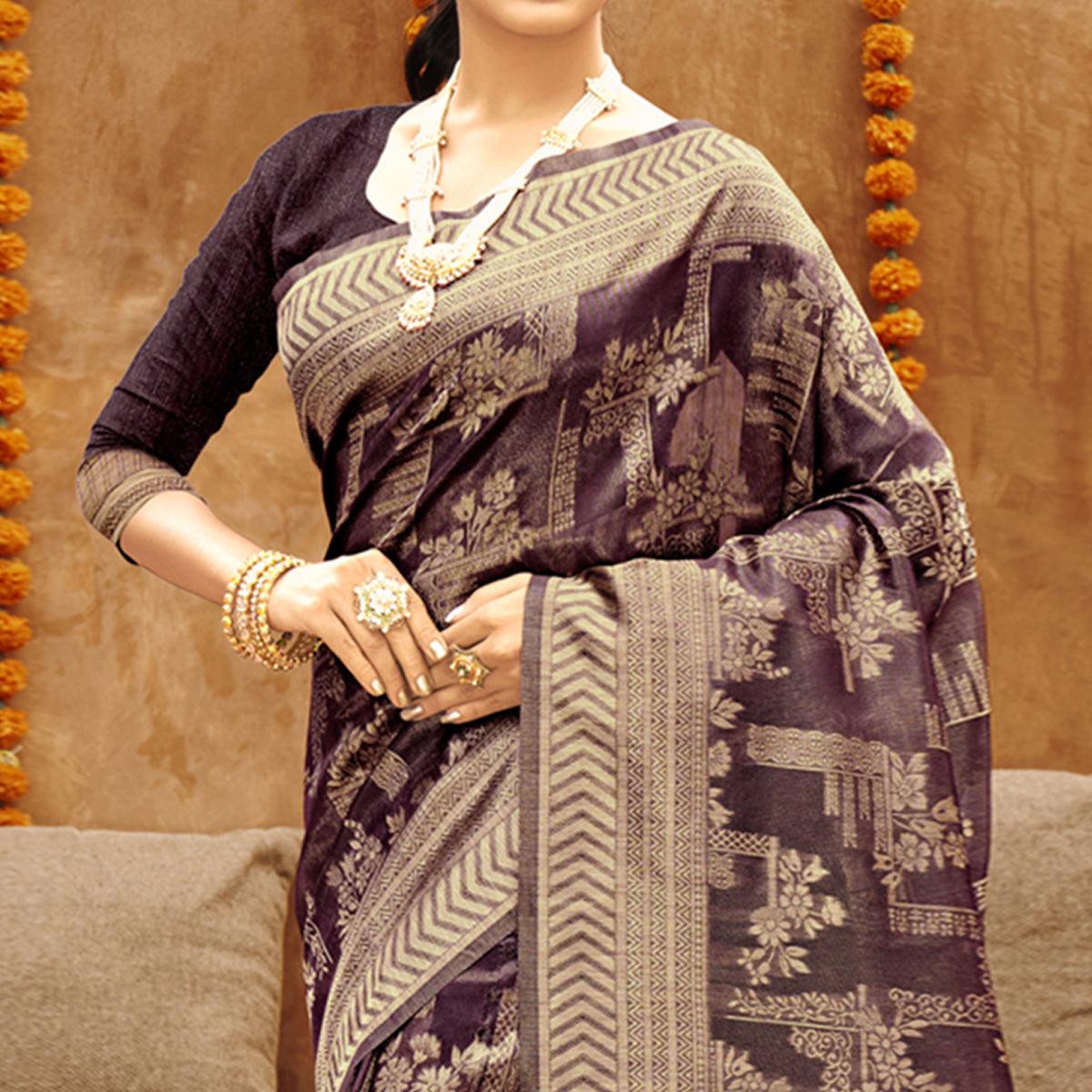 Wine Woven Art Silk Saree - Peachmode