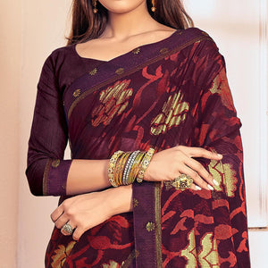 Wine Woven Brasso Saree - Peachmode