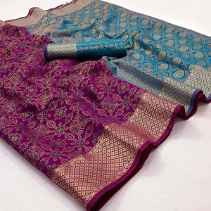 Wine Woven Patola Art Silk Saree - Peachmode