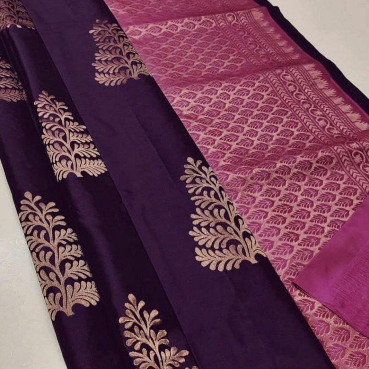Wine Zari Woven Art Silk Saree - Peachmode
