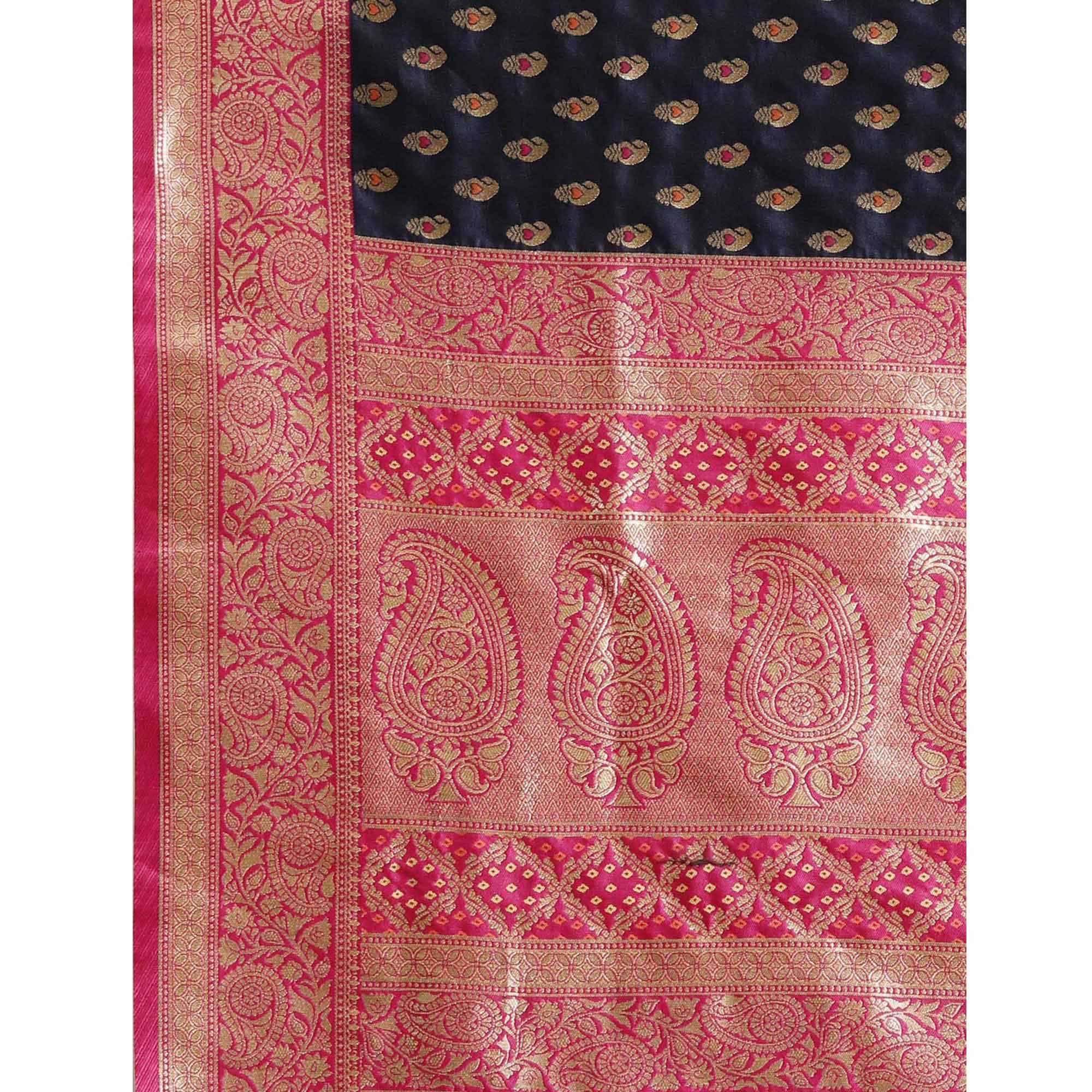 Women's Blue Festive Wear Woven Kanjivaram Silk Saree With Unstitched Blouse - Peachmode