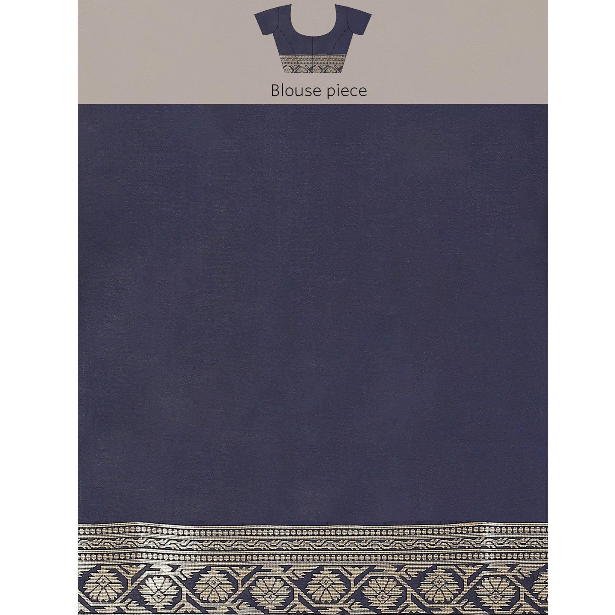 Women's Blue Festive Wear Woven Kanjivaram Silk Saree With Unstitched Blouse - Peachmode