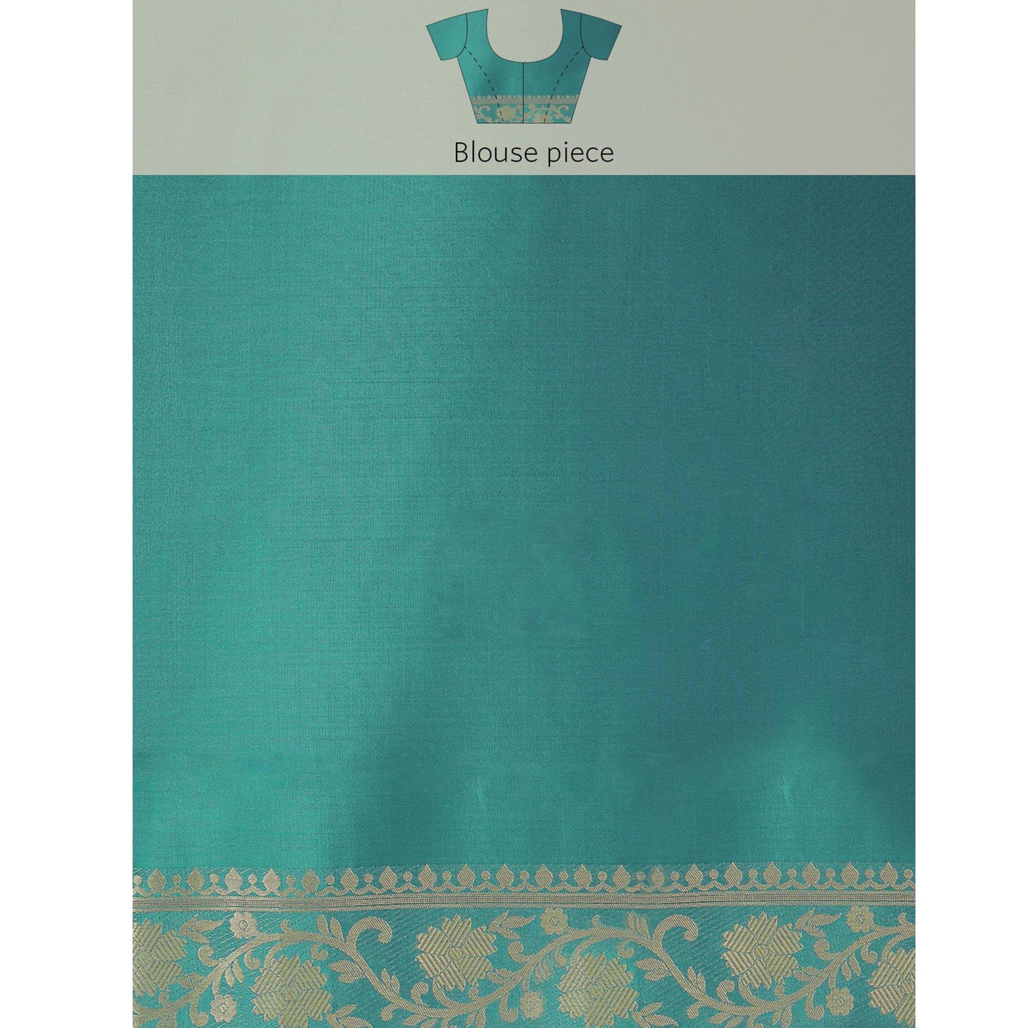 Women's Green Festive Wear Woven Kanjivaram Silk Saree With Unstitched Blouse - Peachmode