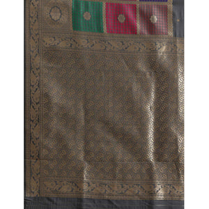 Women's Grey Festive Wear Woven Kanjivaram Silk Saree With Unstitched Blouse - Peachmode