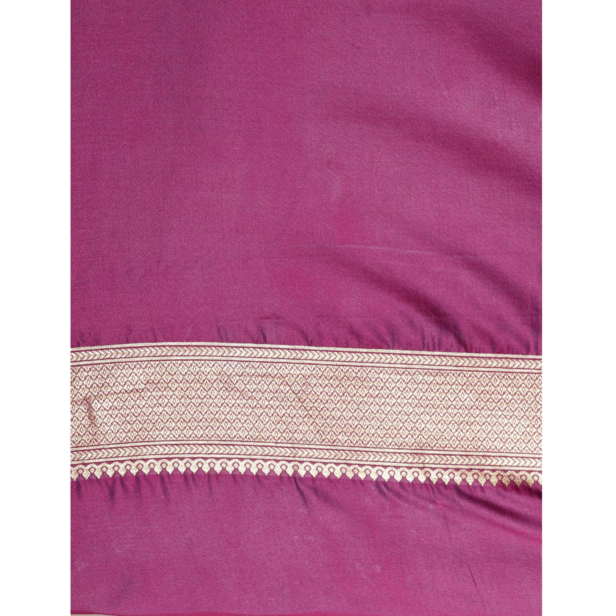 Women's Purple Festive Wear Woven Kanjivaram Silk Saree With Unstitched Blouse - Peachmode