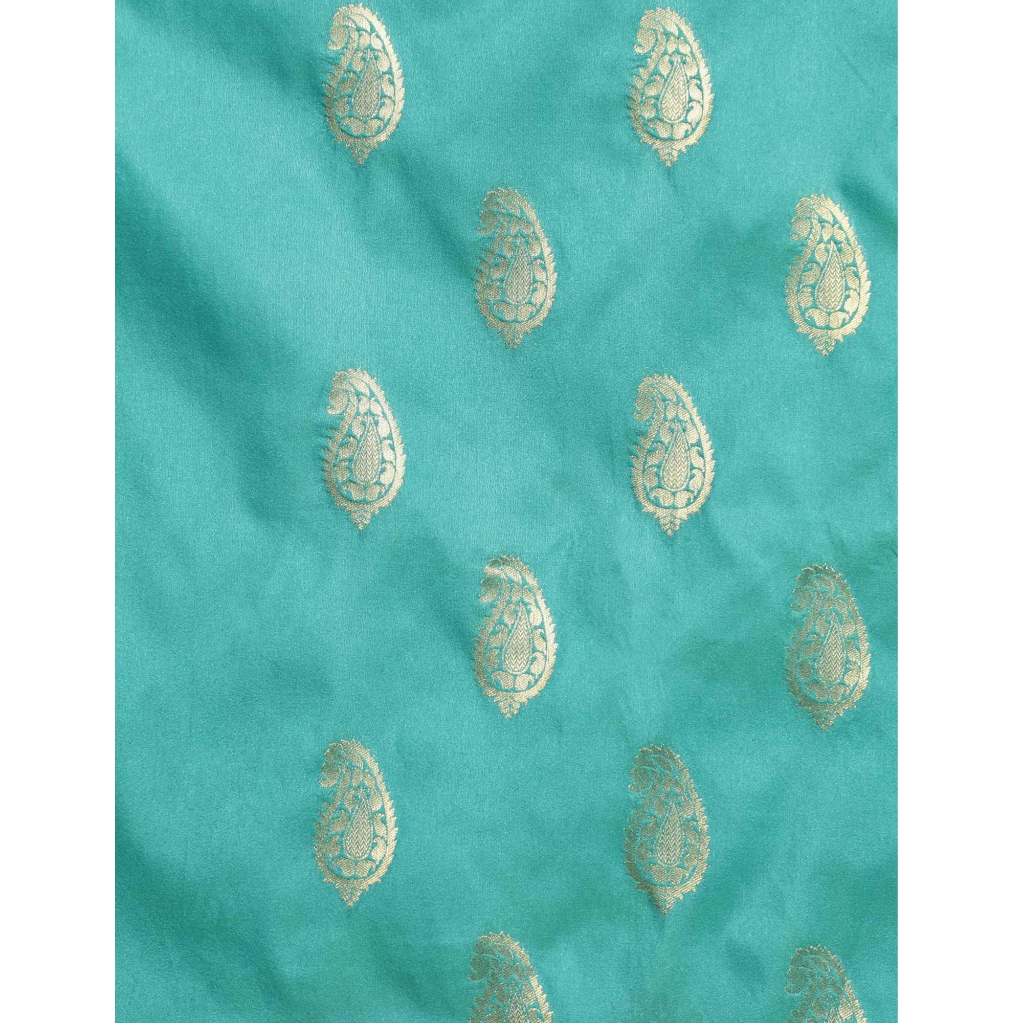 Women's Rama Festive Wear Woven Kanjivaram Silk Saree With Unstitched Blouse - Peachmode