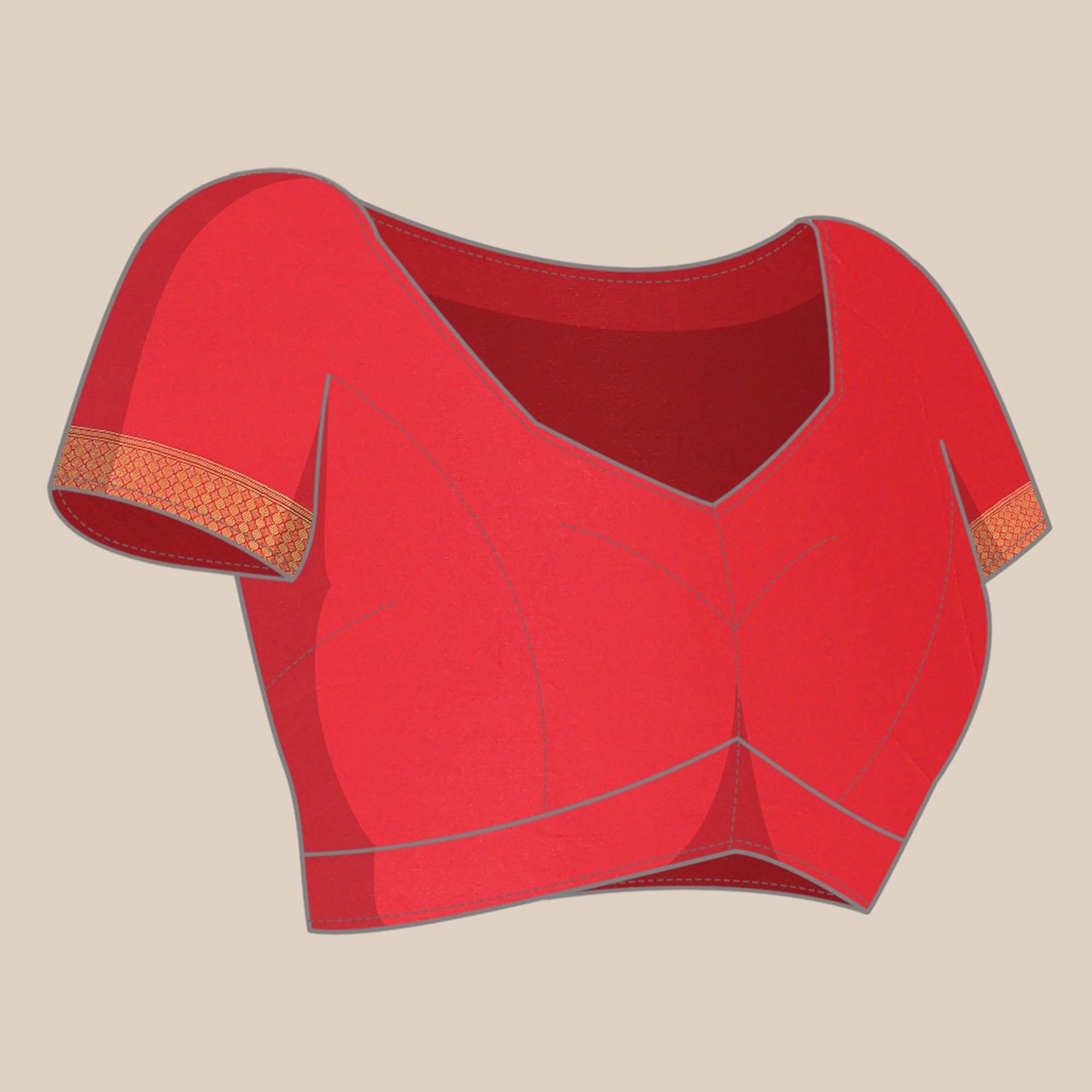 Women's Red Festive Wear Woven Kanjivaram Silk Saree With Unstitched Blouse - Peachmode
