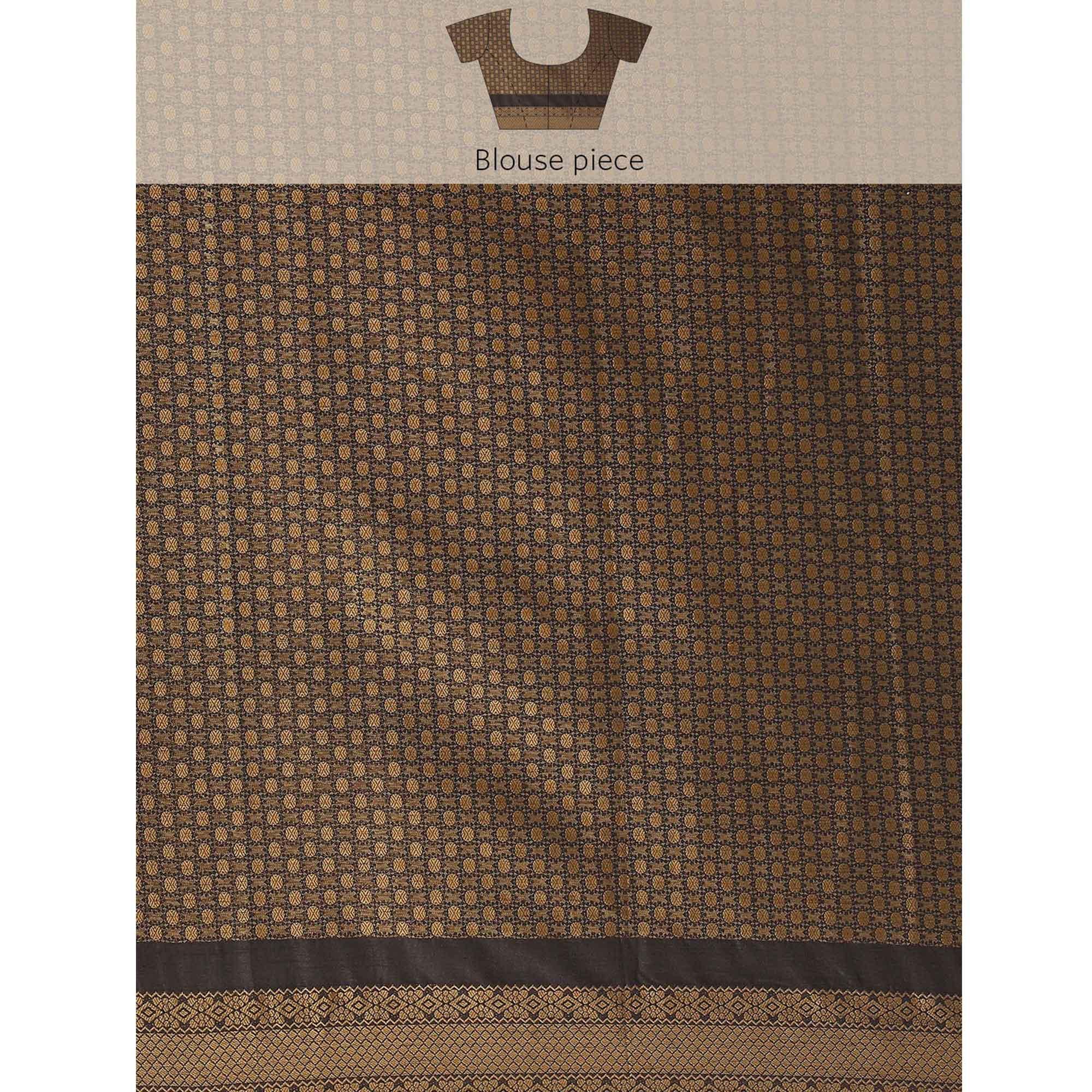 Women's Red Festive Wear Woven Kanjivaram Silk Saree With Unstitched Blouse - Peachmode