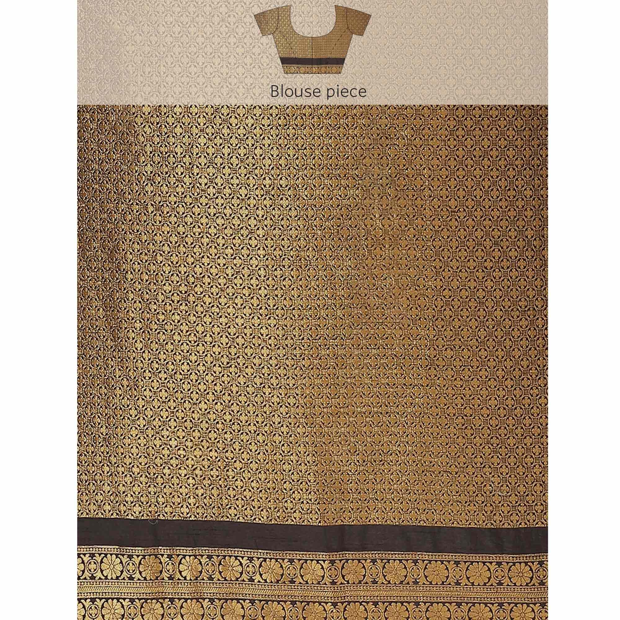 Women's Red Festive Wear Woven Kanjivaram Silk Saree With Unstitched Blouse - Peachmode