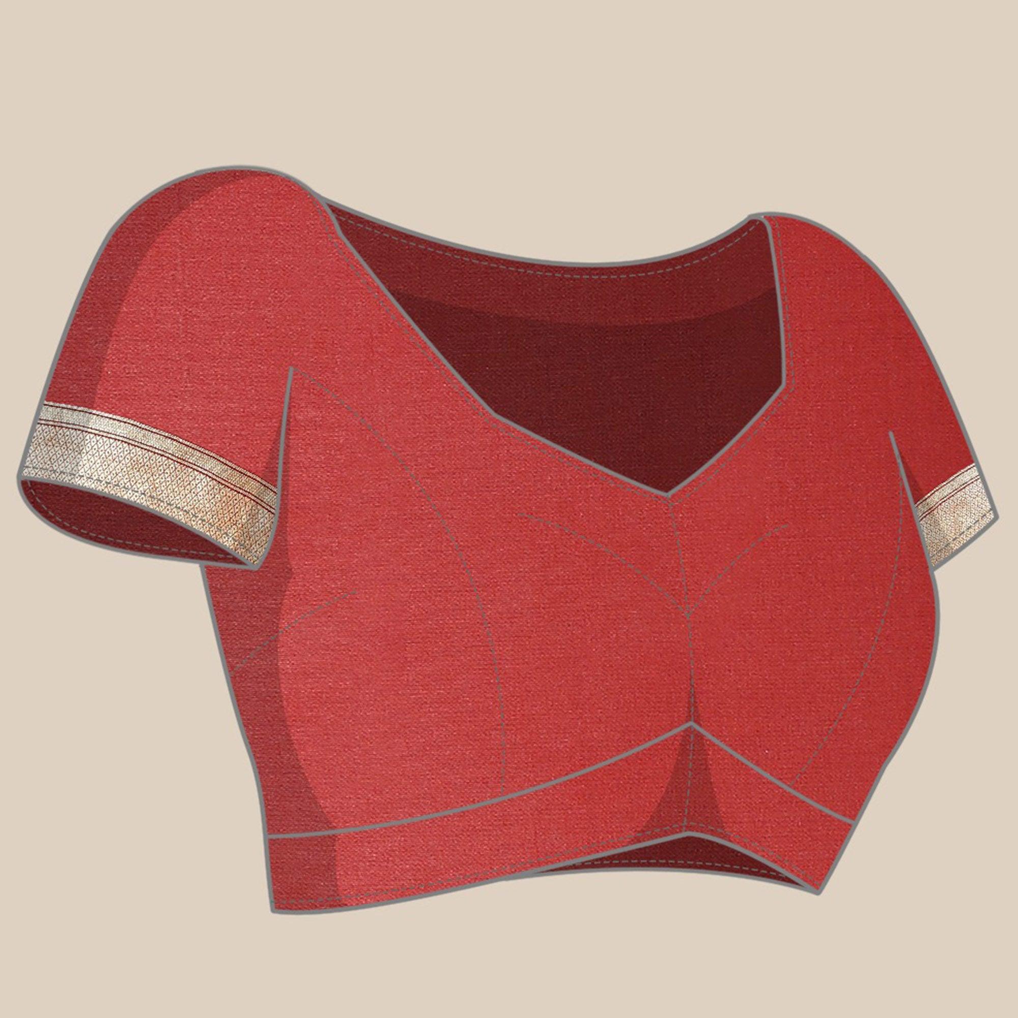 Women's Red Festive Wear Woven Kanjivaram Silk Saree With Unstitched Blouse - Peachmode