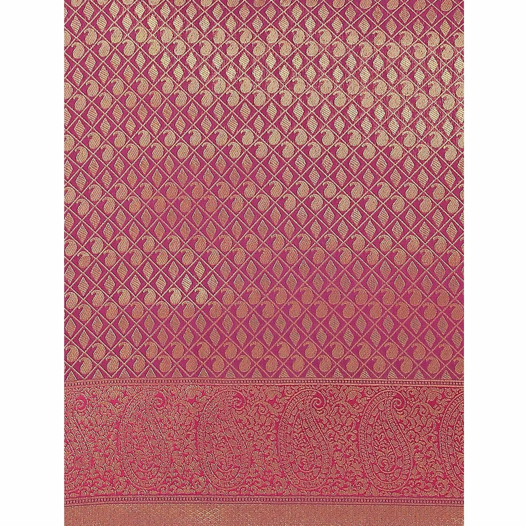 Women's Violet Festive Wear Woven Kanjivaram Silk Saree With Unstitched Blouse - Peachmode