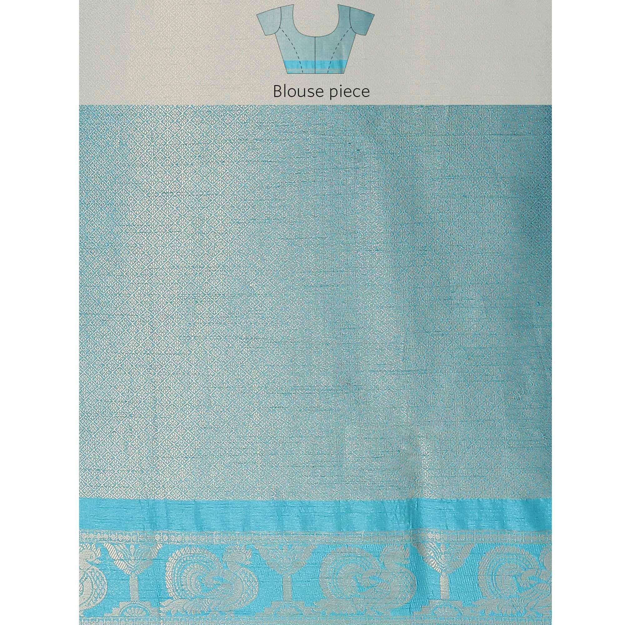 Women's Yellow Festive Wear Woven Kanjivaram Silk Saree With Unstitched Blouse - Peachmode