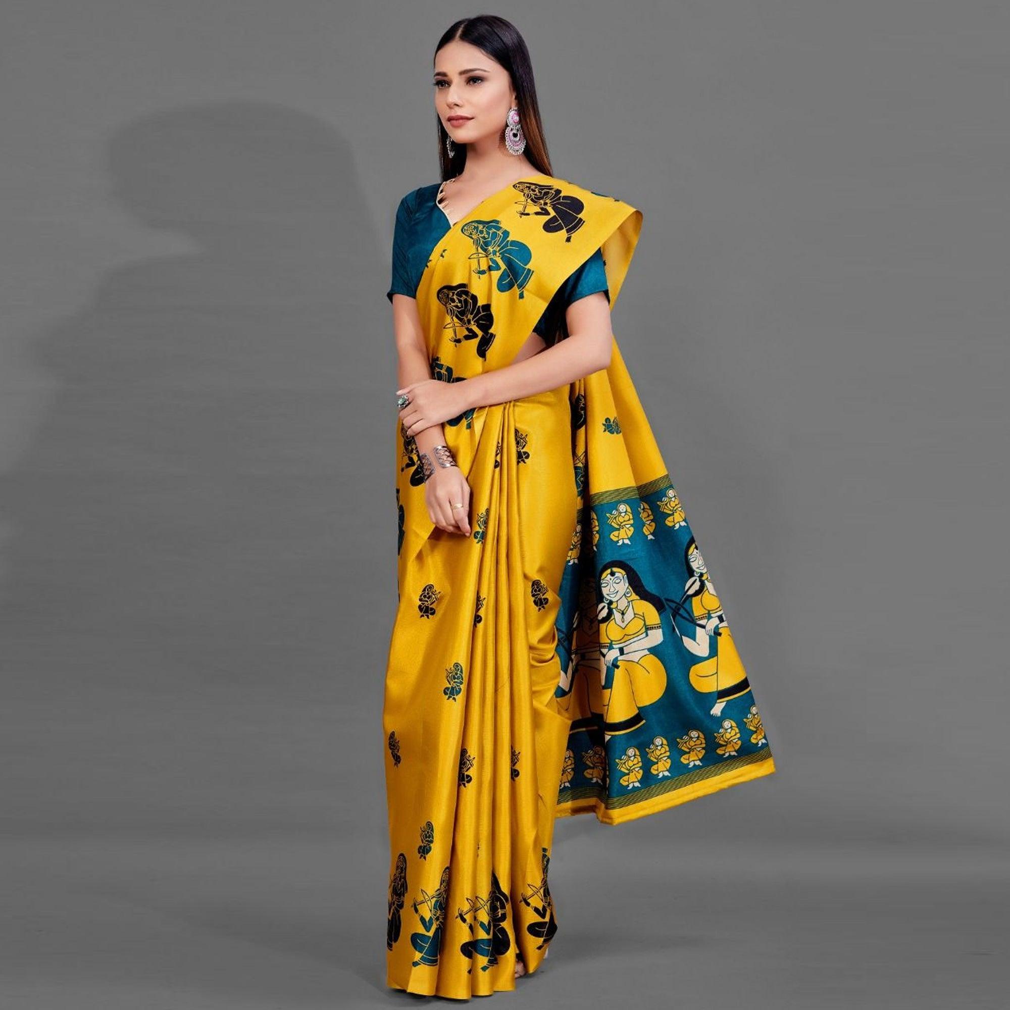 Yellow Casual Manipuri Silk Saree With Unstitched Blouse - Peachmode