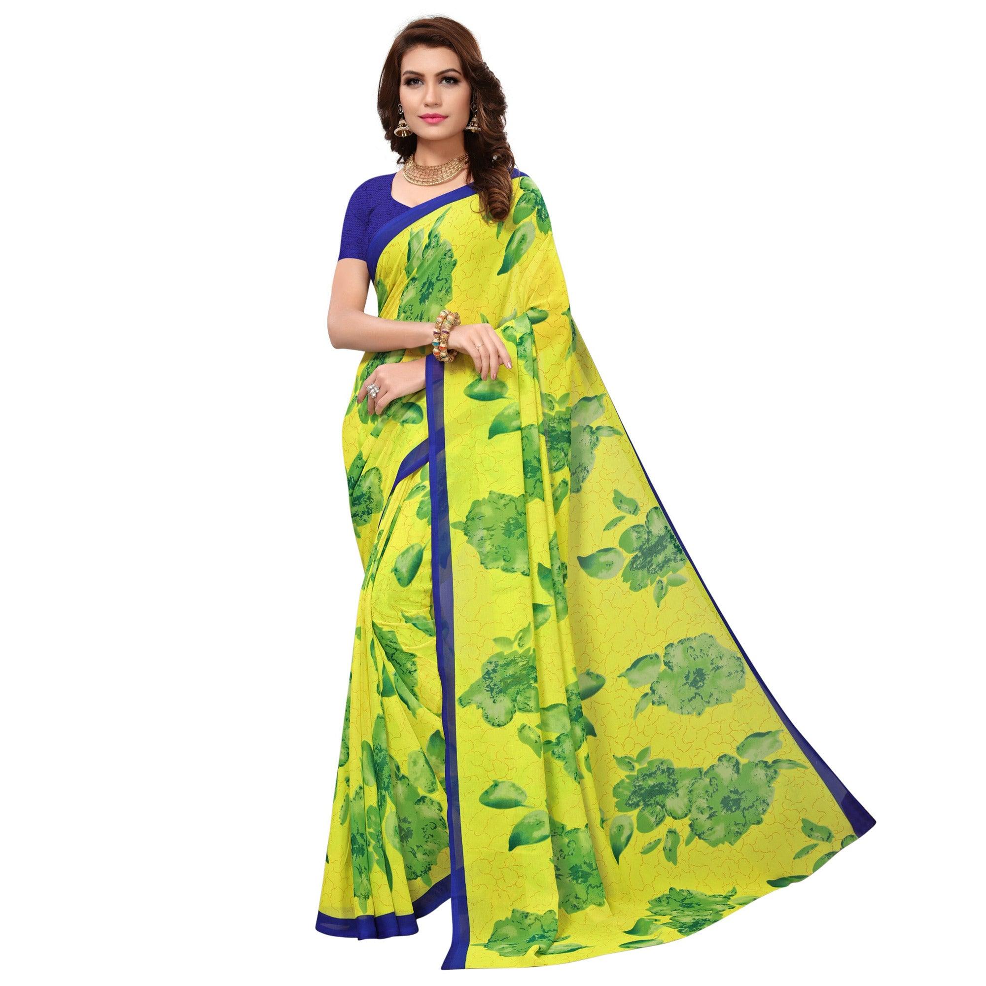 Yellow Casual Printed Georgette Saree - Peachmode