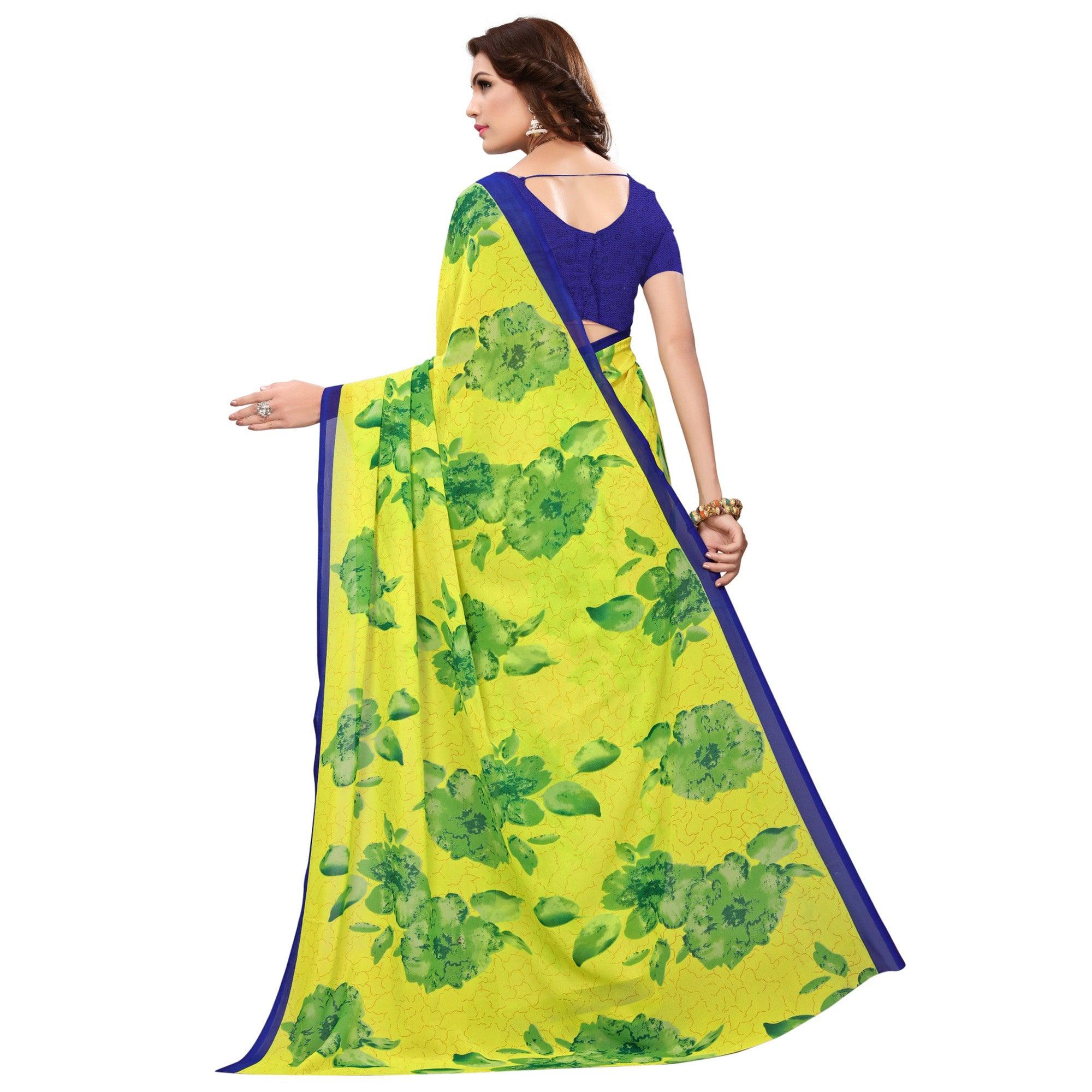 Yellow Casual Printed Georgette Saree - Peachmode