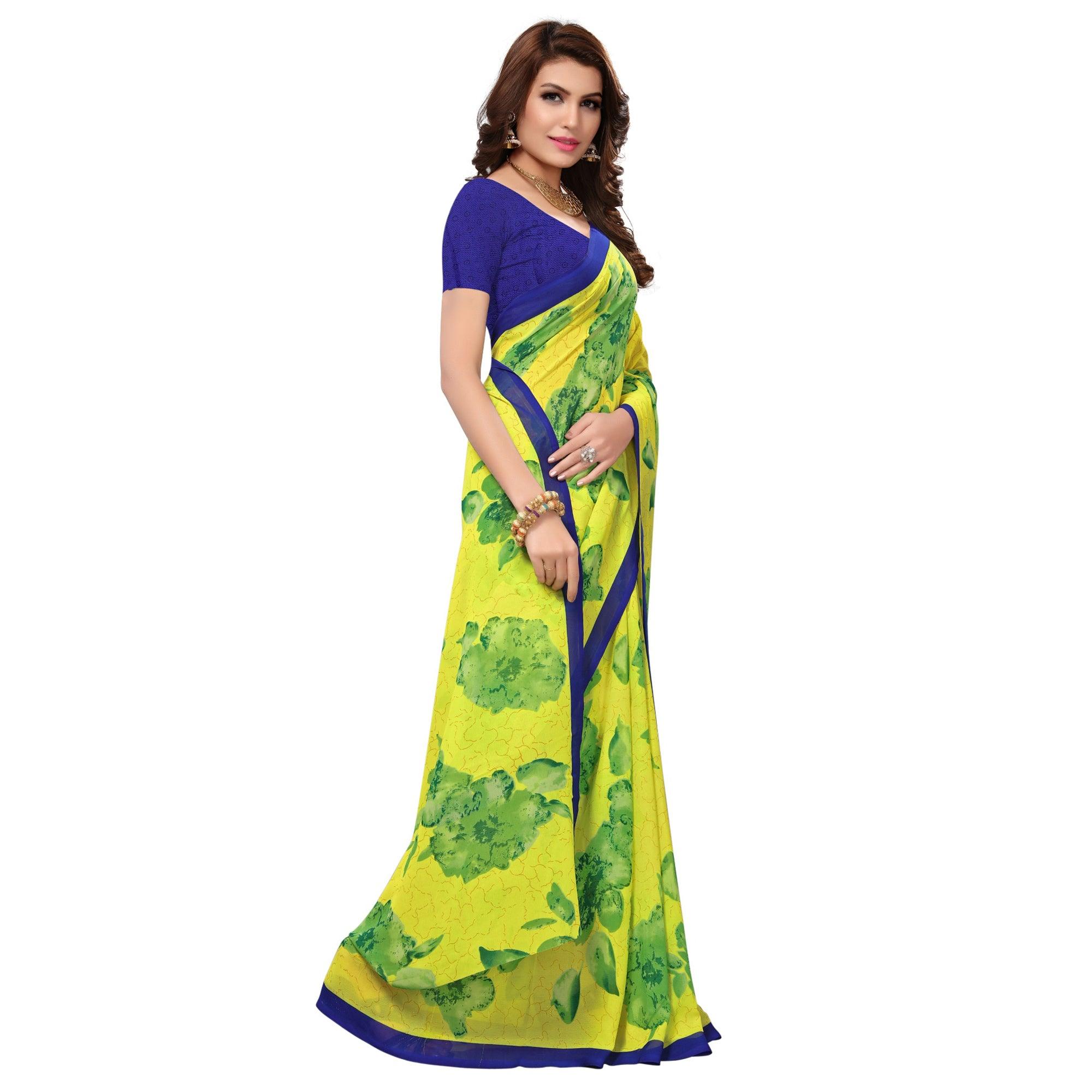 Yellow Casual Printed Georgette Saree - Peachmode