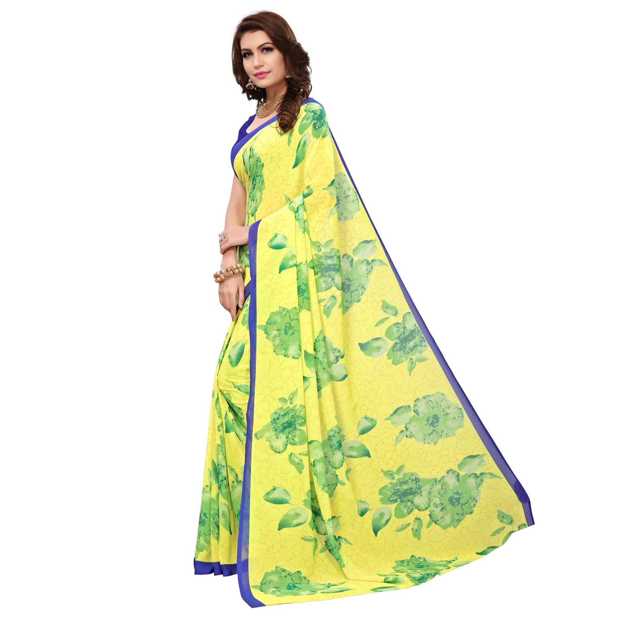 Yellow Casual Printed Georgette Saree - Peachmode