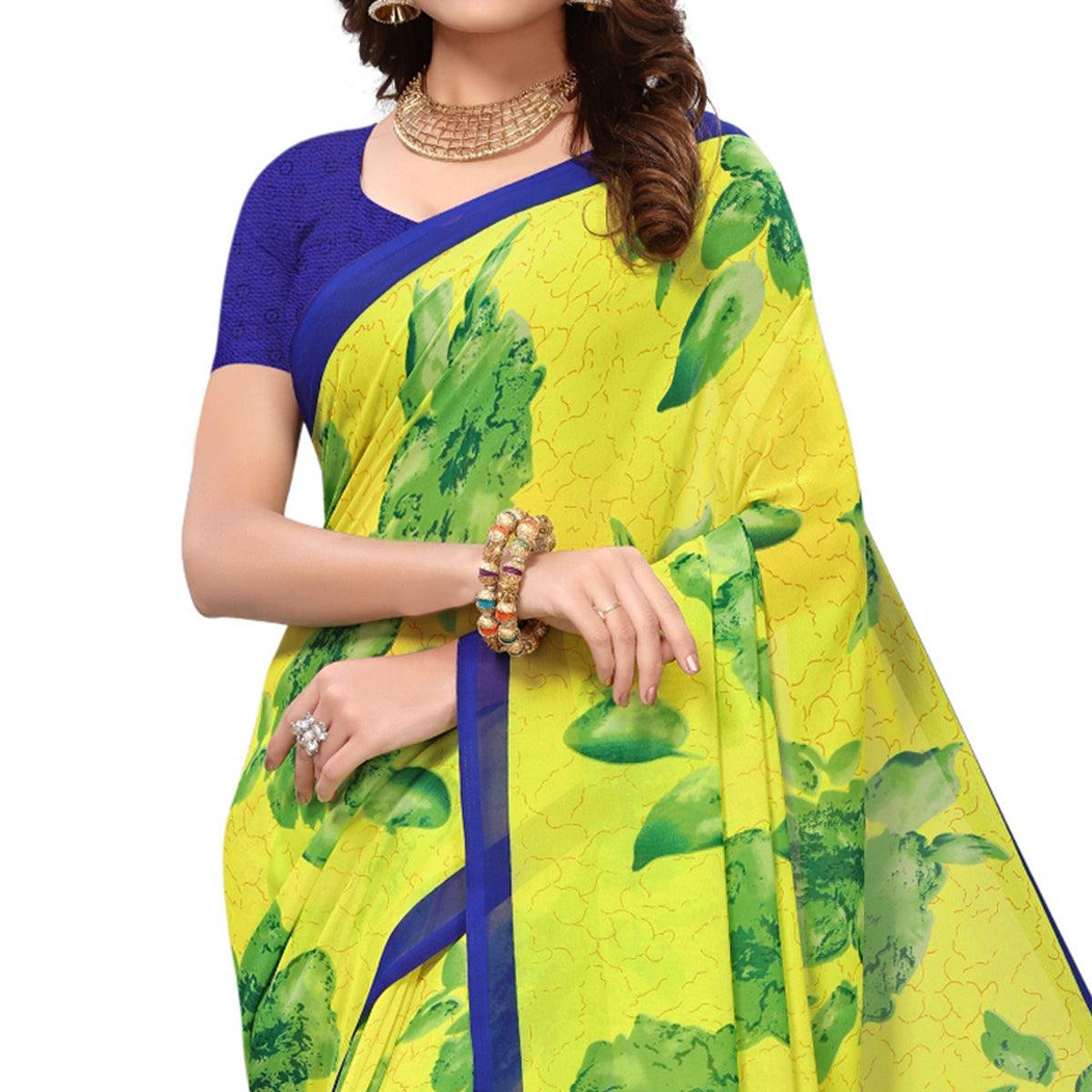 Yellow Casual Printed Georgette Saree - Peachmode