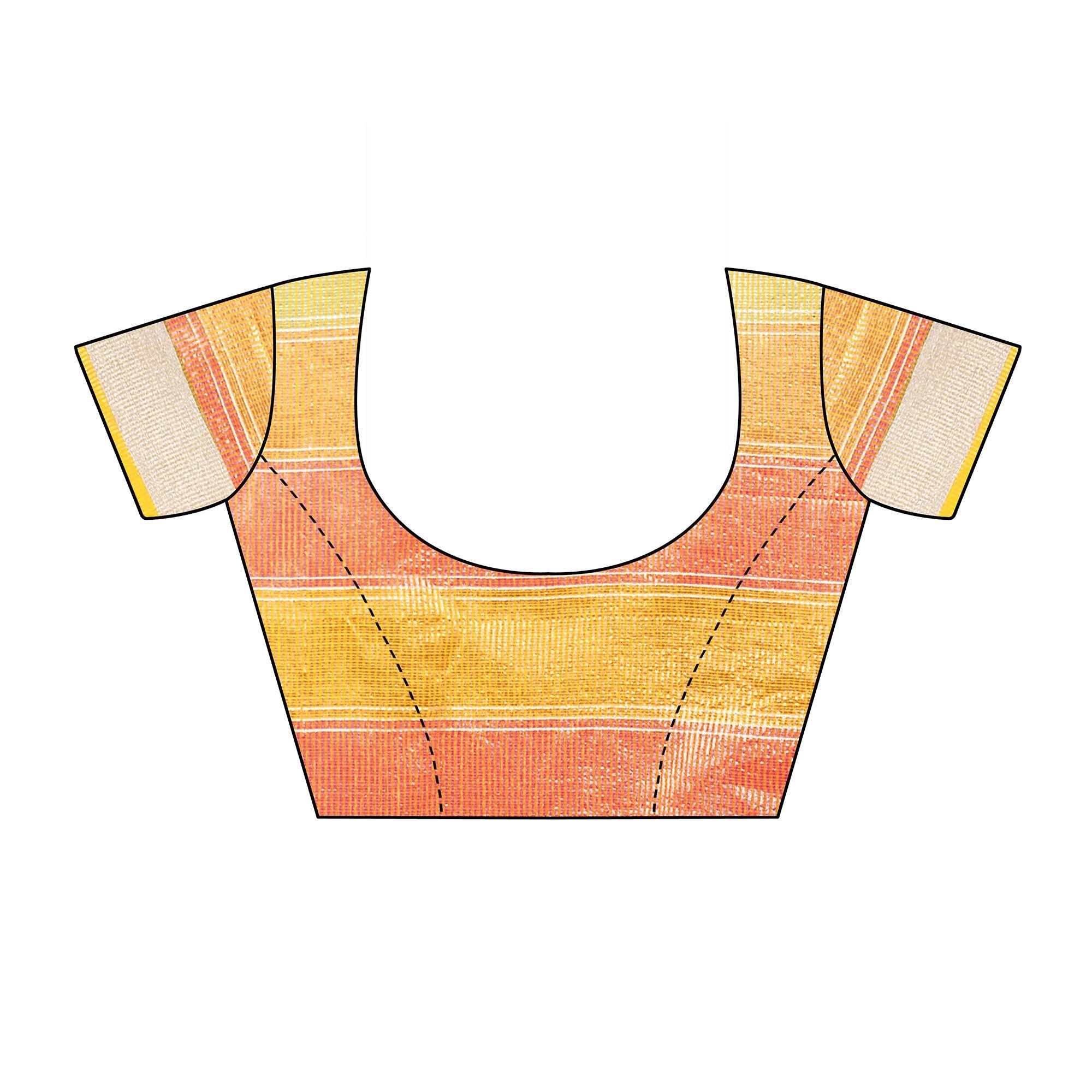 Yellow Casual Wear Checks Printed Silk Saree With Border - Peachmode