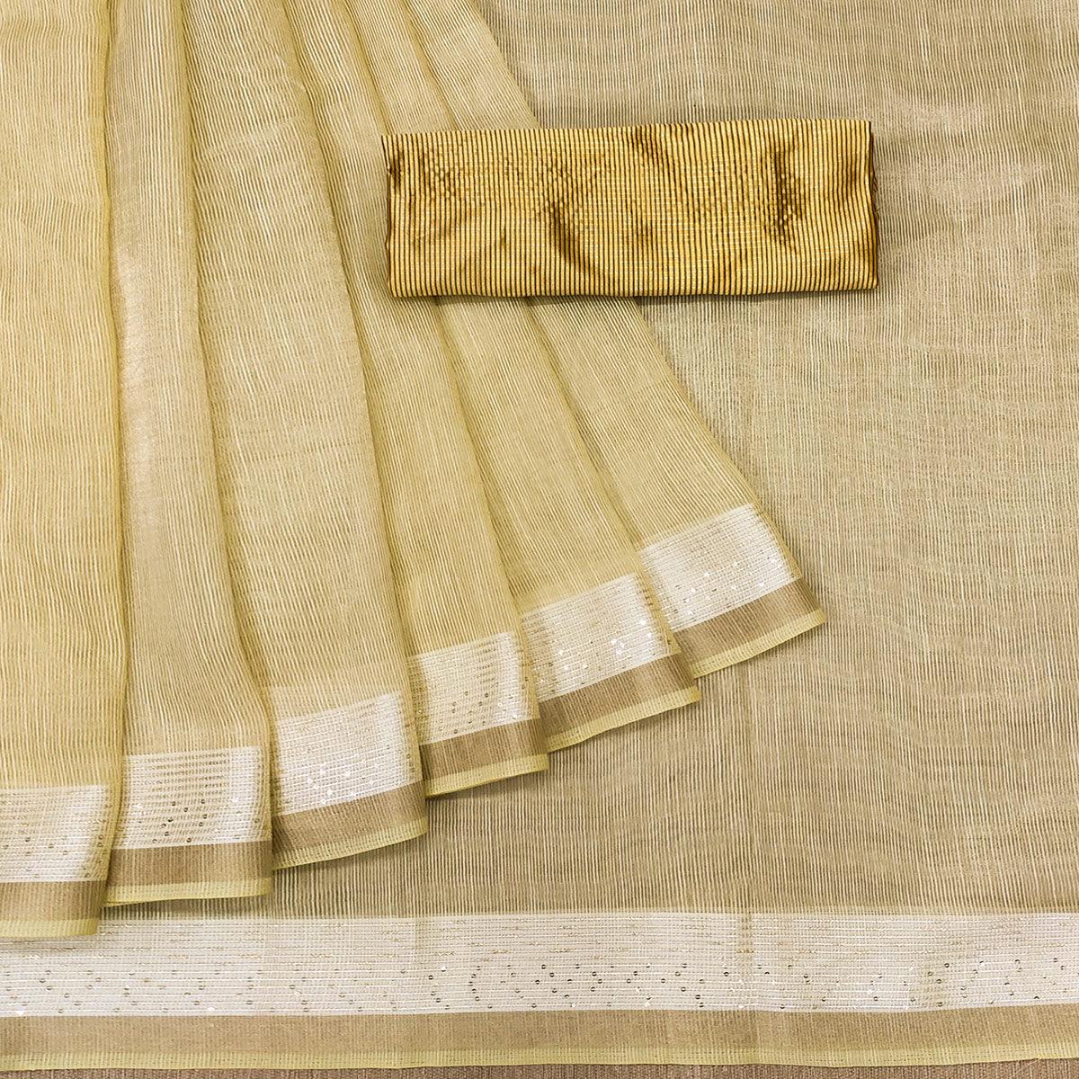 Yellow Casual Wear Embroidered Cotton Saree With Tassels - Peachmode