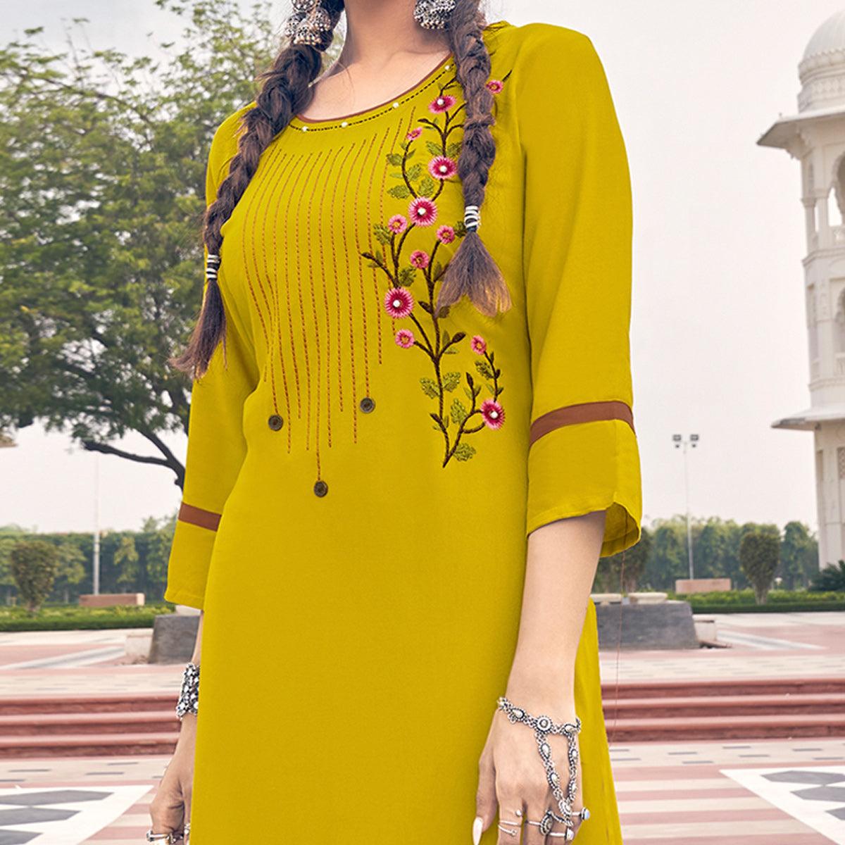 Appealing Ethnic Wear Yellow Colored Kurti And Palazzo Suits With Dupa –  Chandler Fashions